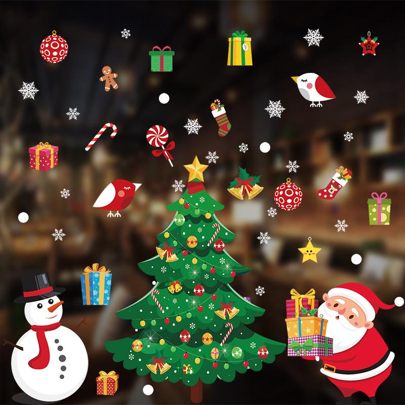 Christmas Window Stickers Santa Claus Snowflake Wall Decals For Kids Rooms Bedroom Mirror Sticker Home Xmas New Year Decorations