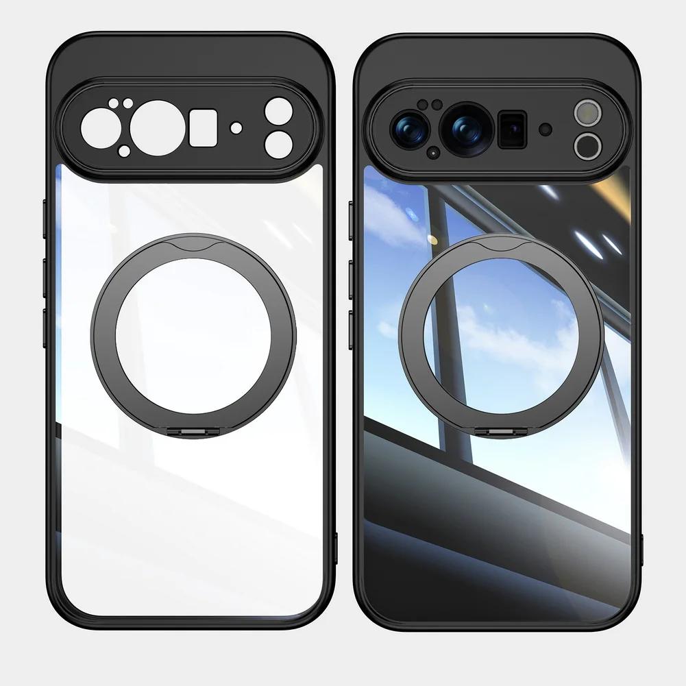 Magnetic Stand Glossy Clear Case For Google Pixel 10 Pro XL Pixel 10Pro 9A 9 Acrylic Hard PC Shockproof Protection Back Cover