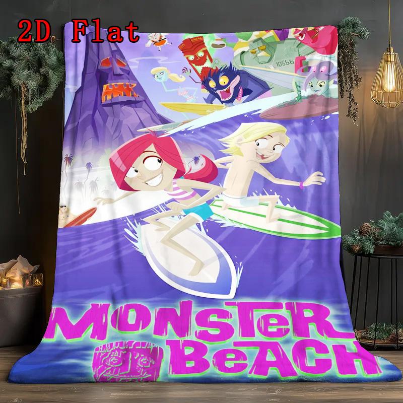 Monster Beach 2D Flat Pattern Flannel Blanket High Quality All Seasons Warmth and Comfort Perfect for Christmas Gifts.DMT0925293