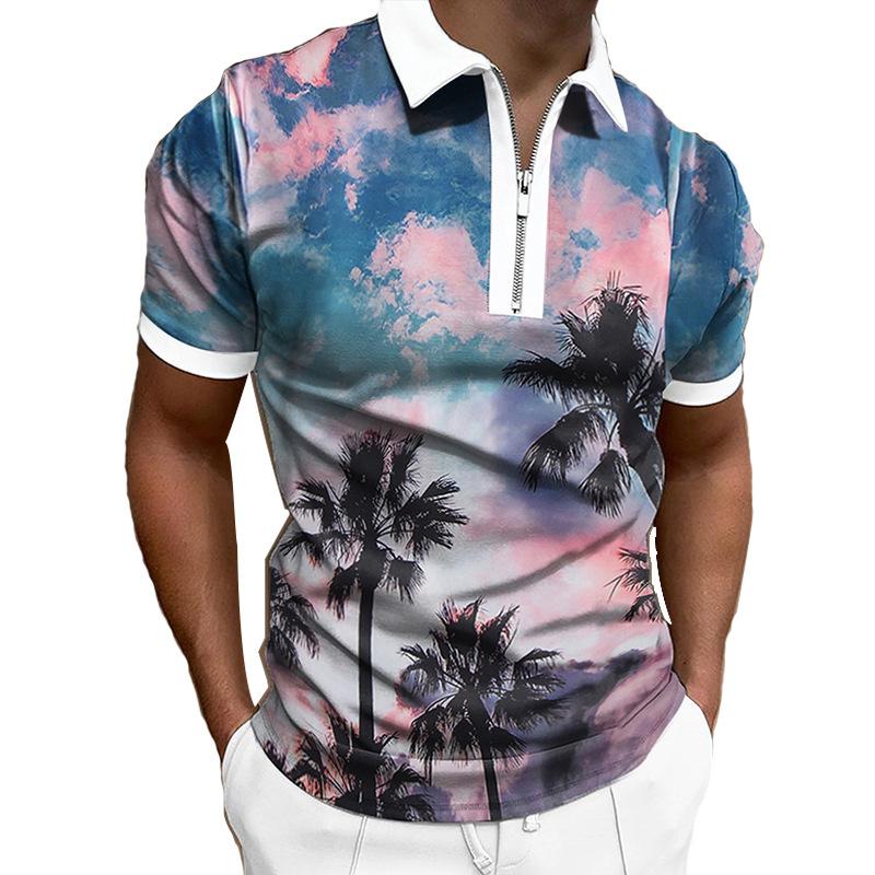 Men's Slim Fit Short Sleeve Half-Zip Polo, Casual Daily Wear