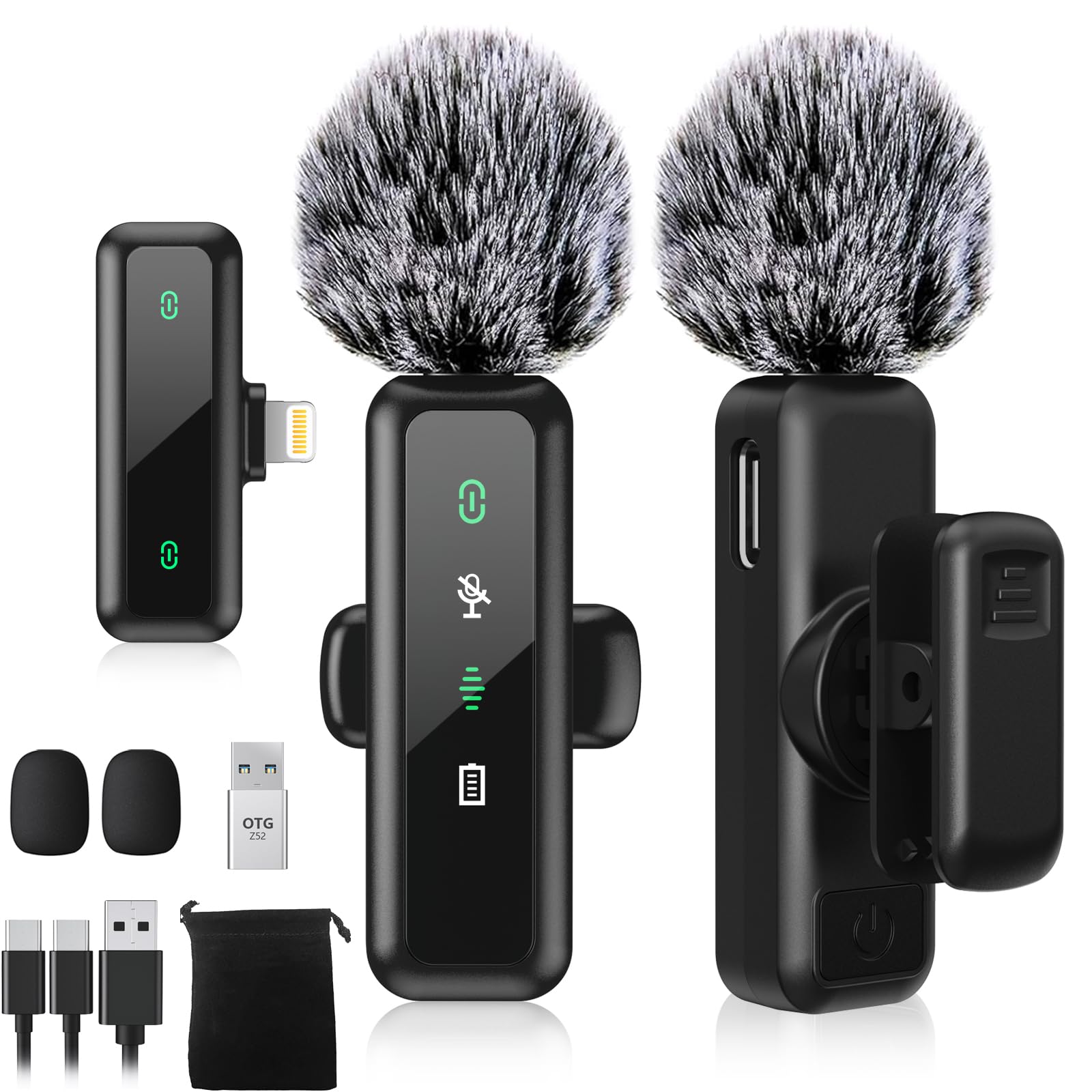 

BILIWAL Wireless Lapel Compatible with iPhone and Supports Simultaneous Use by Two Instant 5X LED Noise 9 Hours of Continuous Sound for Video Live and