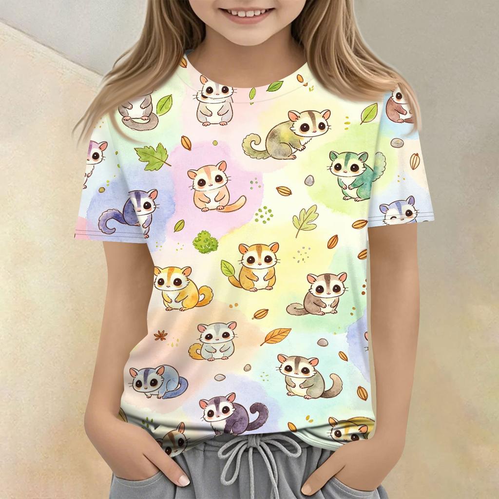 Kids Animal Print Crew Neck Short Sleeve Casual Loose Fit T Shirt Top Soft Comfortable Fabric Suitable for Everyday Wear
