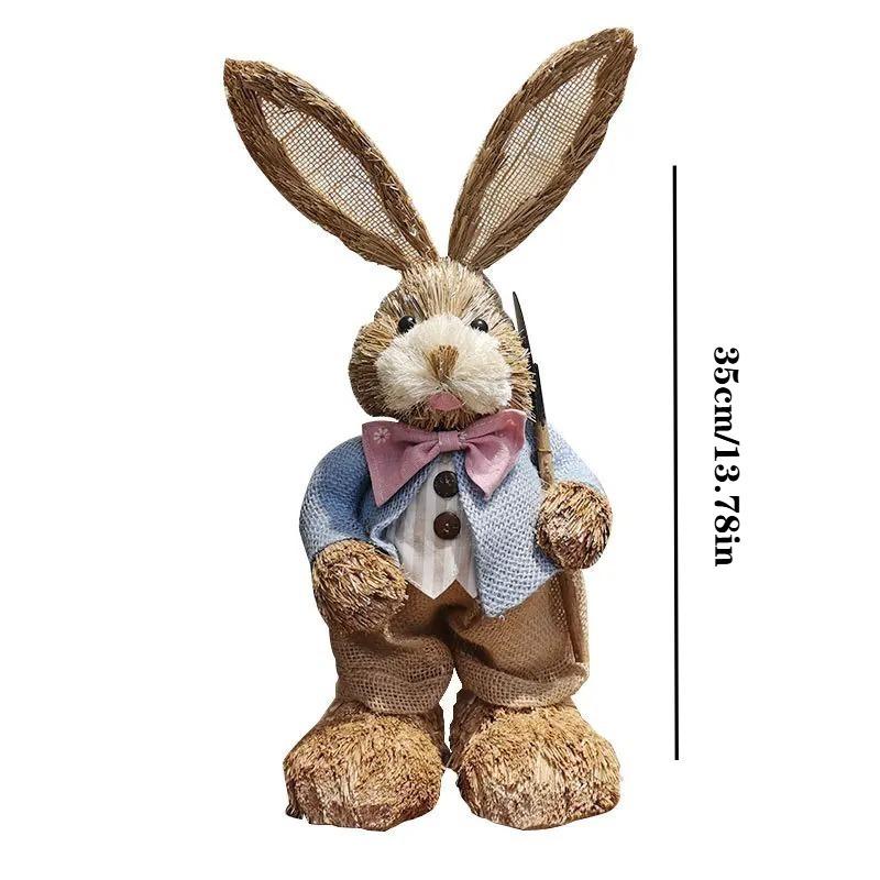 35cm Handmade Easter Bunny Decoration Cute Straw Rustic Party Desktop Decorations for Home