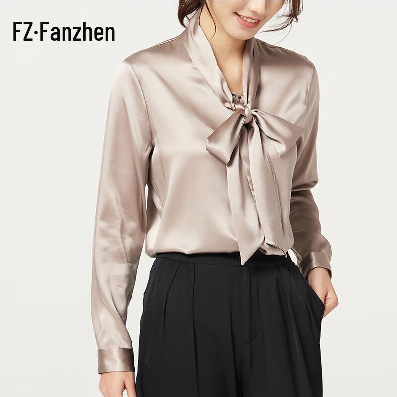 Women s Long Sleeve Silk Blouse with Tie-Neck M
