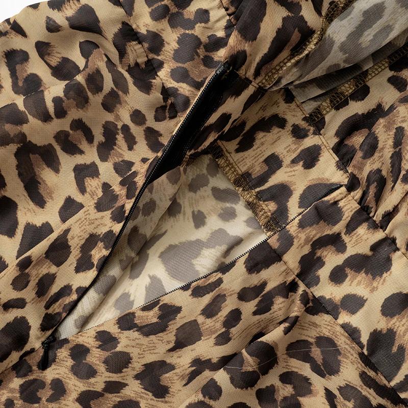 Leopard Print Silk Dress Women Sexy Deep -Neck Backless Beach Dresses Summer Sleeveless Chiffon Holiday Party Dress