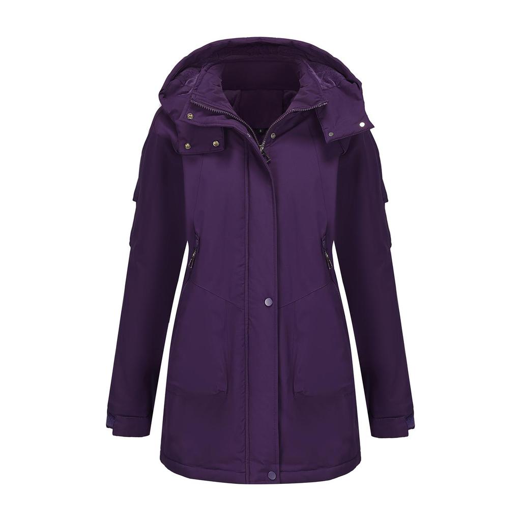 Giacche a vento calde da donna con cappuccio staccabile, foderate in pile, con zip, parka antivento per attività all'aperto, escursionismo, alpinismo