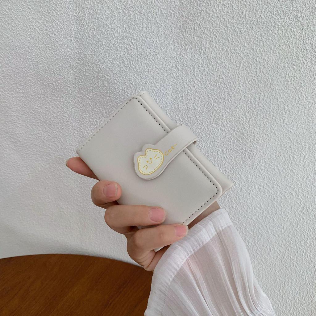 Multi-card student cute cat buckle short wallet, simple 30% off women's wallet wallet