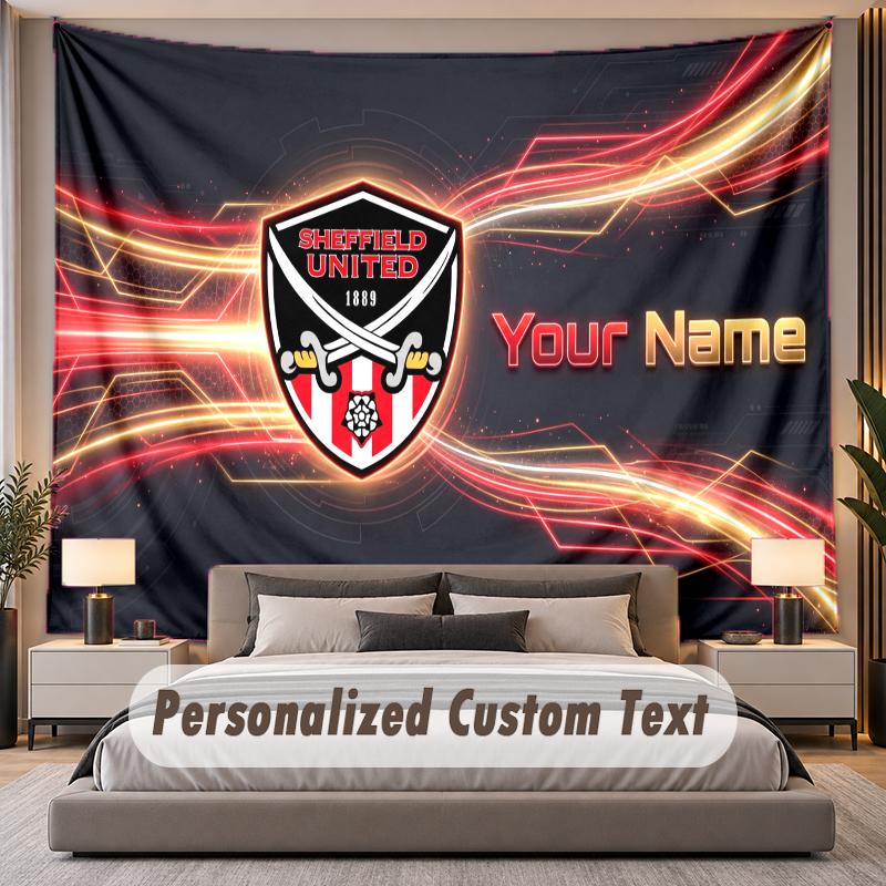 Custom Name Text Tapestry Sheffield United FC Personalized Polyester Wall Tapestry For Bedroom And Room