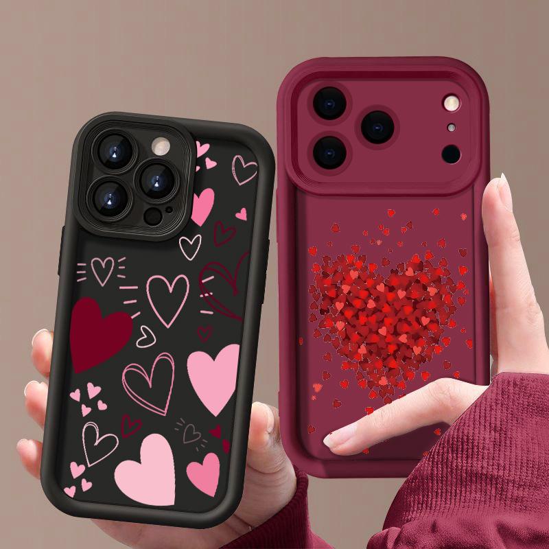 Shockproof Phone Case For iPhone 17 Pro Max Case iPhone 16 15 14 13 Pro Max 11 17e 16e Love Hearts Print Soft Silicone Bumper Cover