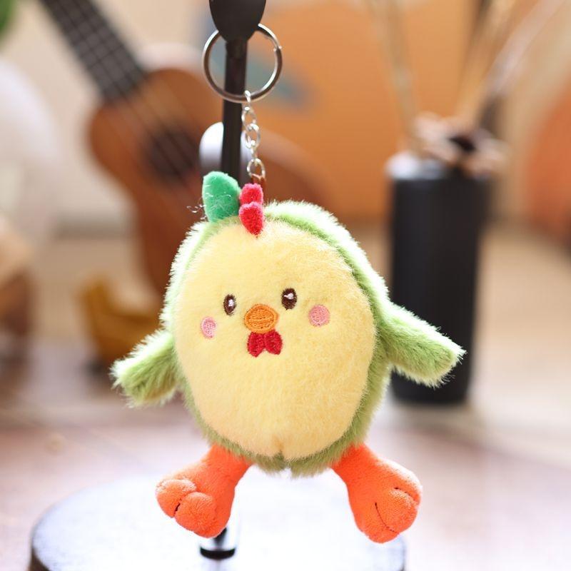 Cartoon Fruit Avocado Chicken Plush Keychain Creative Stuffed Doll Keyring Student Bag Pendant Backpack Hanging Decoration Gifts