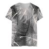 Women's Summer Feather Print Short Sleeve Round Neck Pullover T-shirt Top