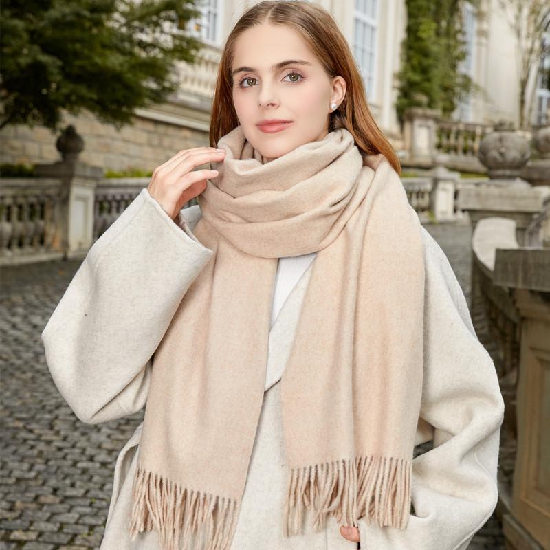 Czerwony szalik damski zimowy wysokiej klasy zagęszczony wełniany szalik wszechstronny męski szal jednolity kolor kaszmirowy szalik