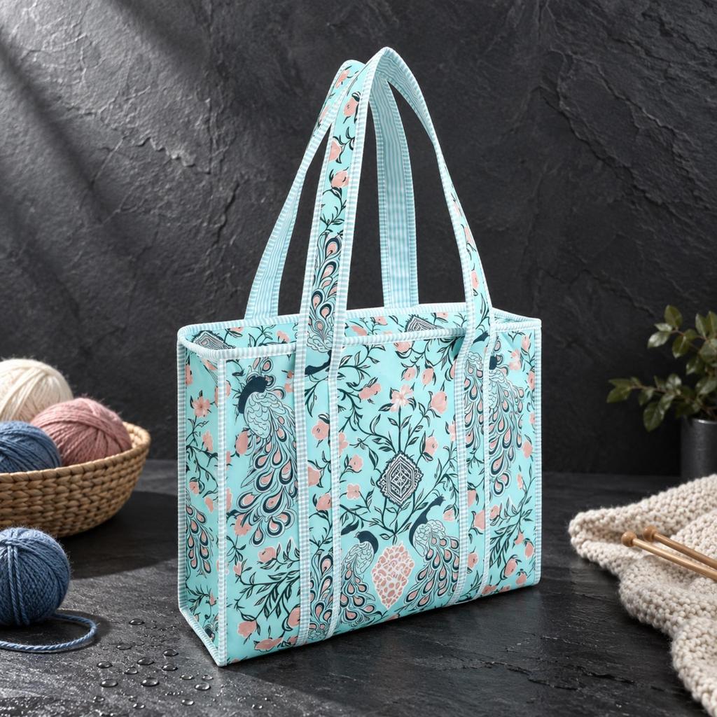Floral Print Craft Storage Bag Portable Yarn Wide Opening for Studio