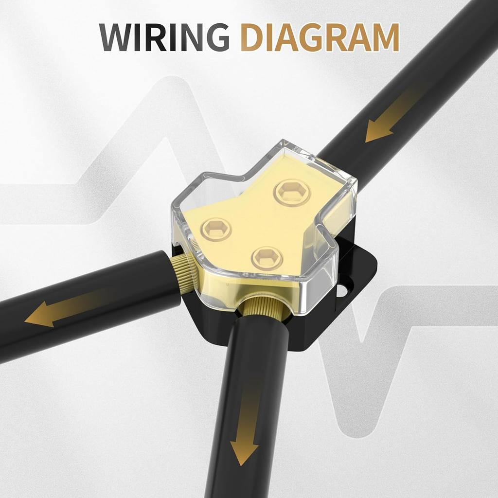 12V Stromverteilerblock Auto-Audio-Verstärker-Splitter 2-Wege 0/2/4 Gauge Ein 4/6/8 Gauge Aus Ground-Verteilerblock für Auto, Boot