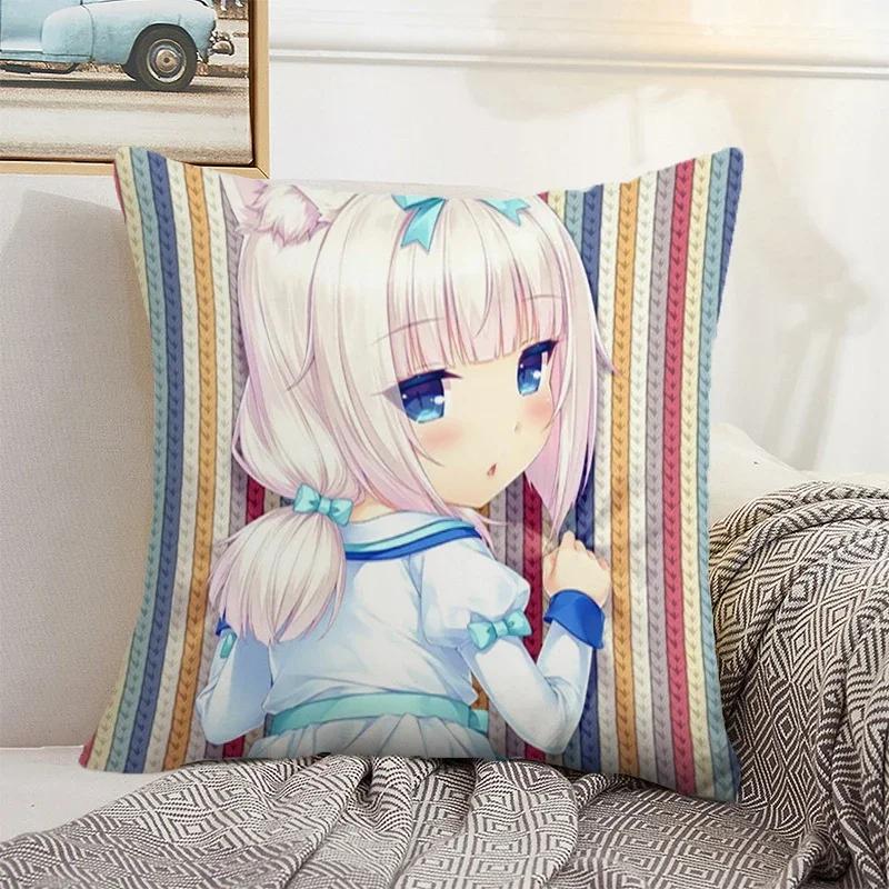 Nekopara 50x50 Cushion Cover 45 × 45 Decorative Pillowcase for Pillow Home Decor Car Decoration Pillowcases Bed Cushions Kawaii