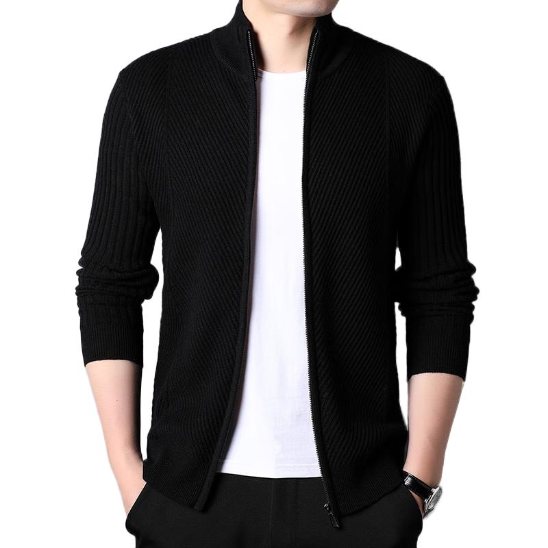 ROMON Men s 100% Wool Striped Zipper Cardigan M