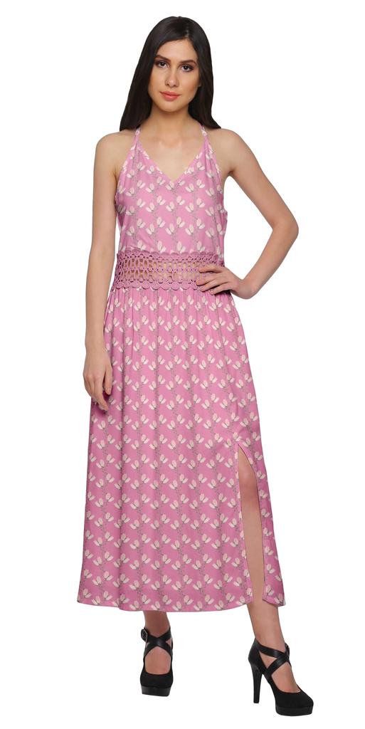 Moomaya Womena    S Sleeveless Maxi Dress With Trim Lace Spaghetti Strap Summer