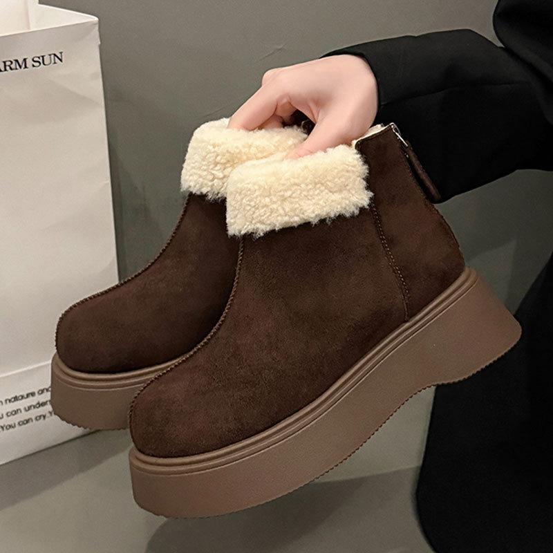 Version cuir de vache bottes de neige rehaussantes à semelles épaisses pour femmes nouvelles chaussures en coton chaud épaissies d'hiver bottines en velours