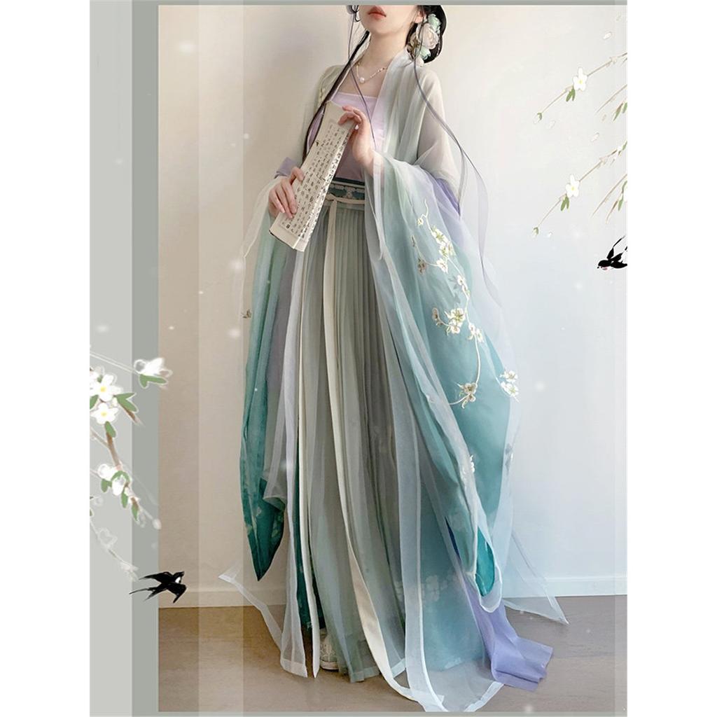 Stil chinezesc dinastiei Song Hanfu, temă de banchet de primăvară, cămașă cu mânecă mare și bretele brodate, costum zilnic pentru femei