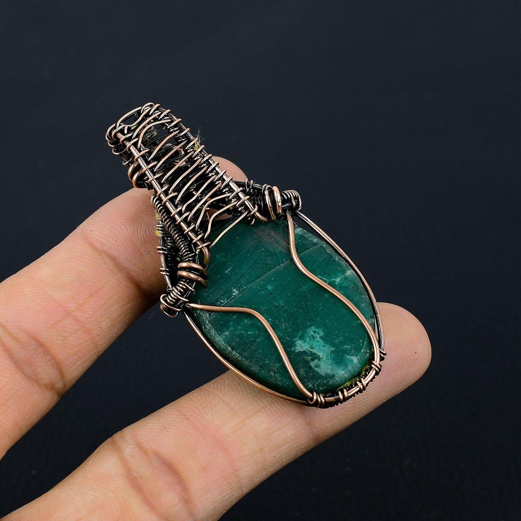 Emerald Pendant, 999 Copper Wire Wrapped Pendant Gemstone Jewelry, Handmade Pendant Amazing Jewelry, Gift For Her