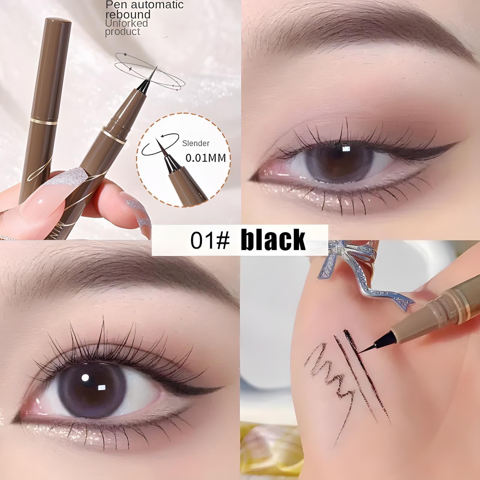 0.01mm Ultra Slender Liquid Eyeliner Pen, Extra Slim Eyebrows Pen Waterproof Professional Sweat Proof Liquid Eye Brow Pencil Lon