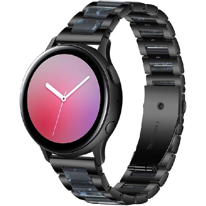 Resin Stainless Steel Watchband Compatible with Samsung Galaxy Watch 7 FE 6 5 4 Band 44mm 40mm/Watch Active 2/Active1 40mm/Watch 42mm/Watch 3 41mm Black-Blue