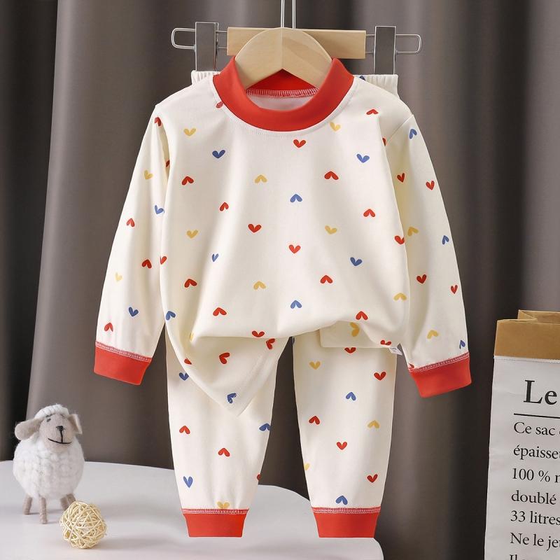 2-teiliges/Set Kinder Herbst Warme Schlafanzugsets Baby Jungen Mädchen Niedlich Cartoon Langarm T-Shirt Tops + Hosen Kleinkind Freizeit Nachtwäsche Unterwäsche