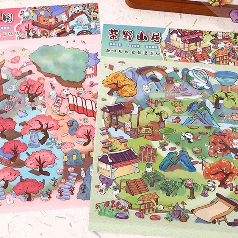 1Set Cartoon Cute Landscape Stickers Cabin Scene Diy Game Stickers Hand Account Decoration Stickers Creative Diy Stickers