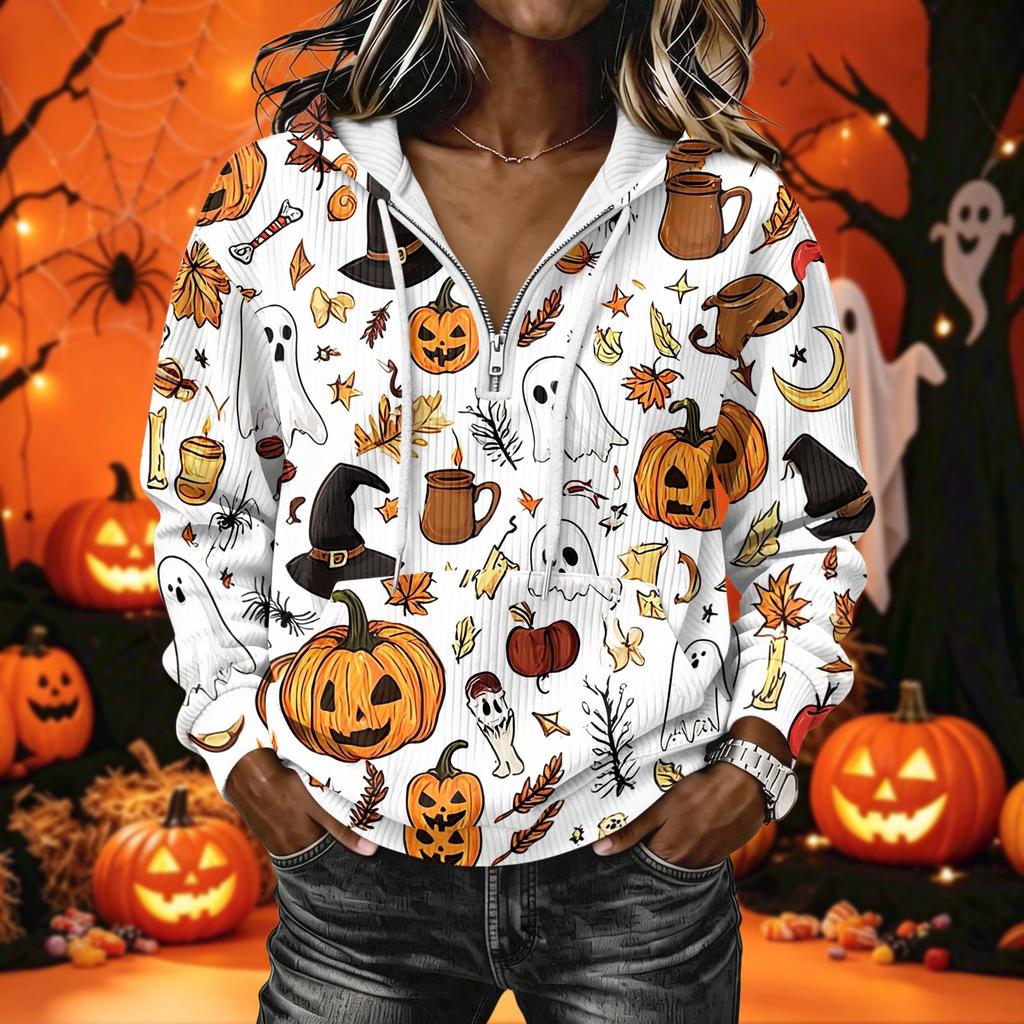 Women's Halloween Print Pullover Hoodie Long Sleeve with