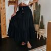 Women's Fashionable Retro Button High Waisted Long Denim Skirt