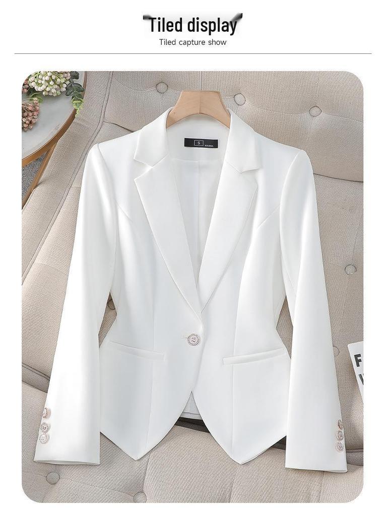 2025 Women's White Blazer: Versatile, Slimming, Long-Sleeve Western-Style Jacket for Spring & Autumn.
