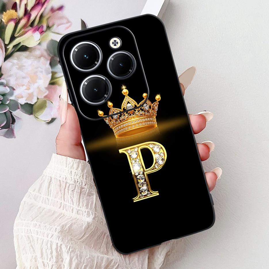 Pro pouzdro Infinix Hot 40 Pro X6837 Luxusní kryt s písmeny a korunkou Měkké silikonové pouzdro na telefon Pro Infinix Hot 40i Hot40 Pro Hot40i