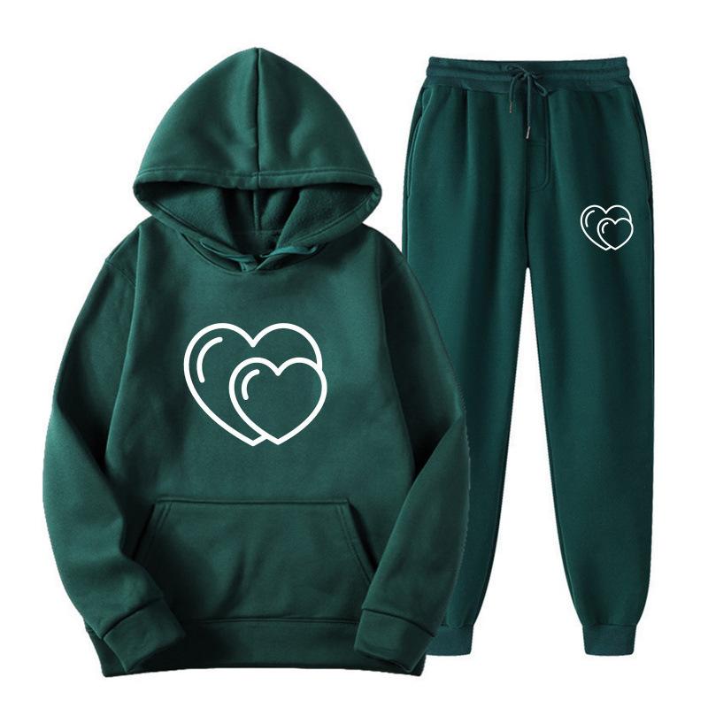 Men's Women's Plus Velvet Hoodie Set Sports Leisure Fashionable Printed