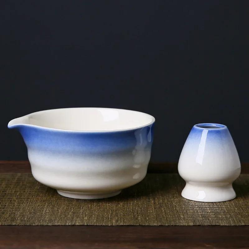 2Pcs Tea Bowl with Pouring Spout and Whisk Holder Matcha Ceramic Bowl for Tea Lovers Matcha Beginner Japanese Matcha Preparation