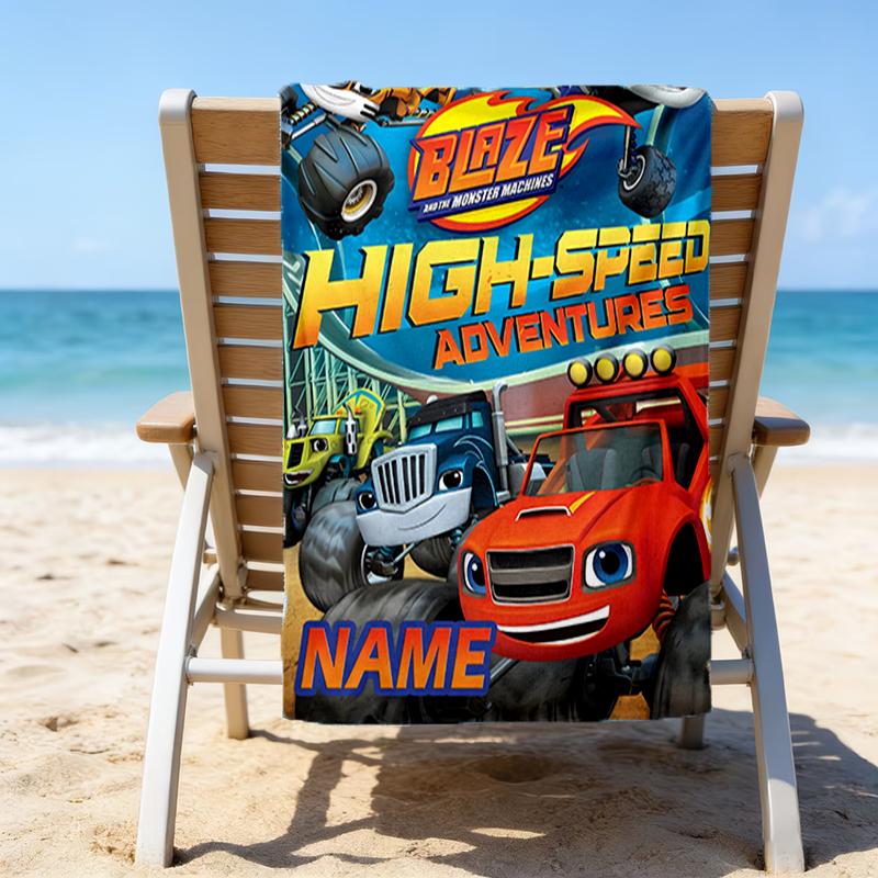 1 Stück Blaze und die Monster-Maschinen 3 Strandtuch mit individuellem Namen, Strand-/Schwimm-/Bade-/Picknick-/Camping-Handtuch, Geeignet für Strandurlaub am Meer