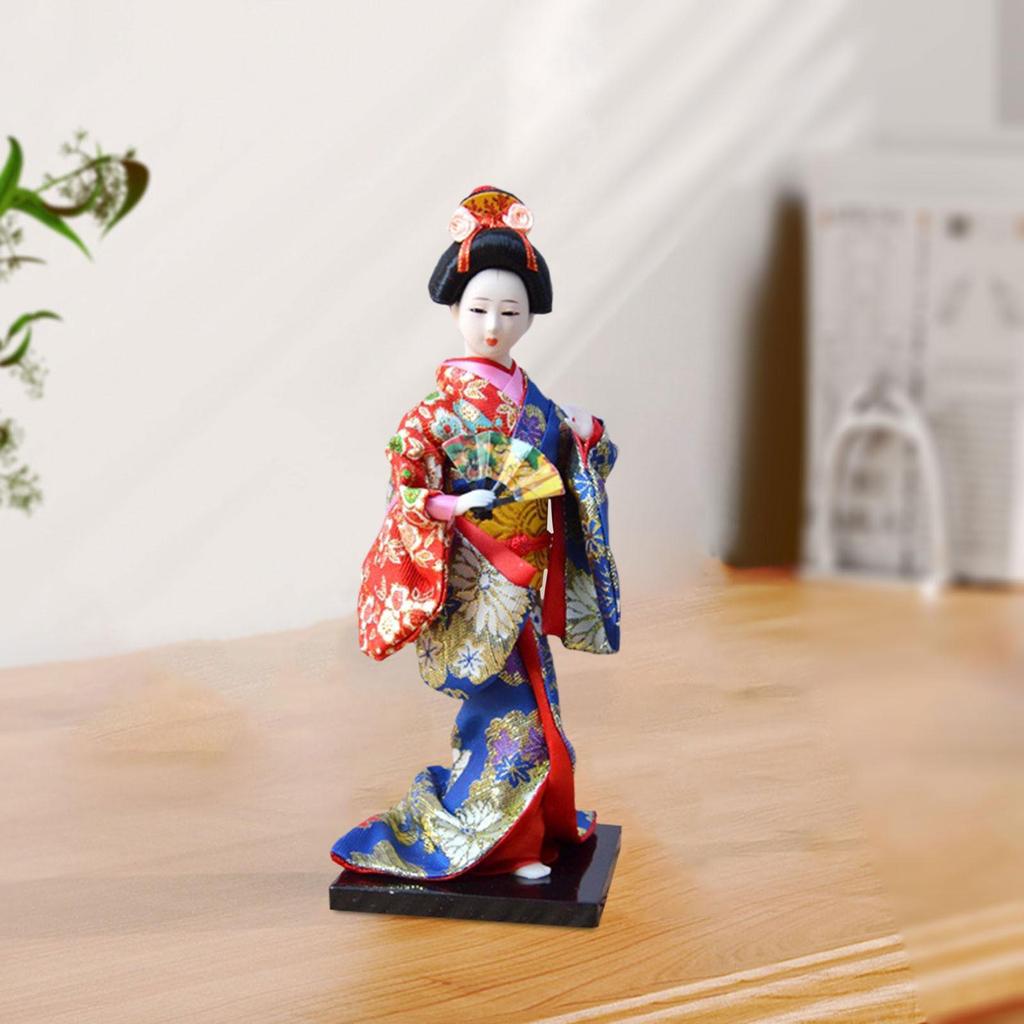 Ethnic Japanese Geisha Dolls Statue Handmade Free Standing Folk for Shelf Desktop Bedrooms Ornament Birthday Gift