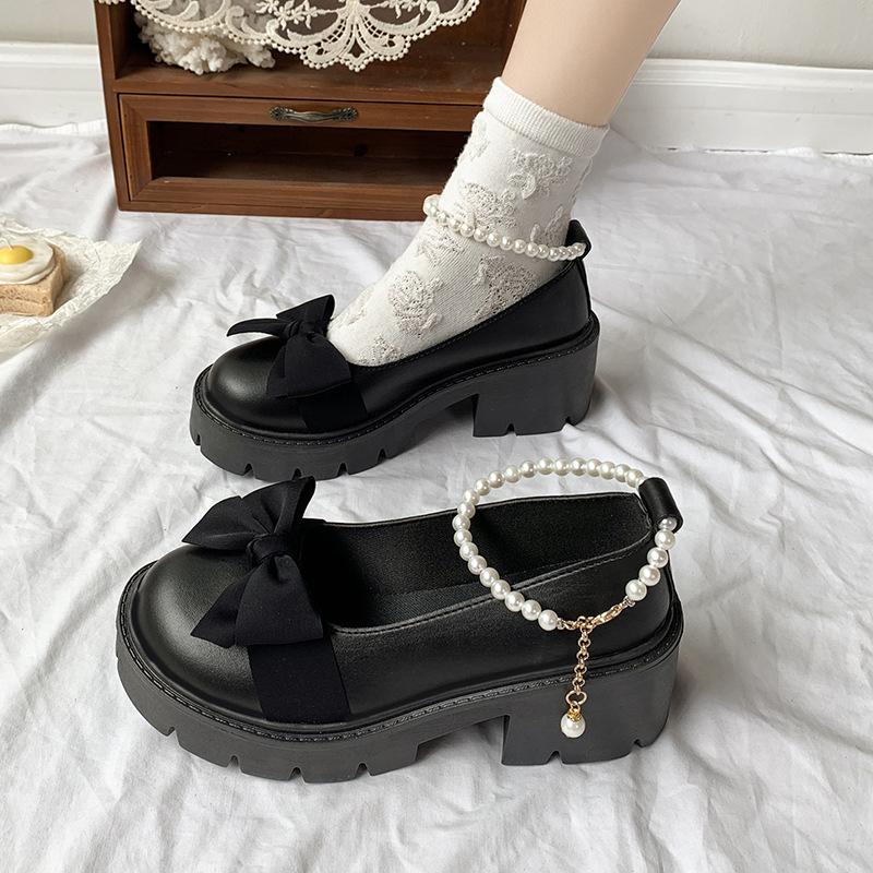 Mary Jane shoes women's spring and autumn new flat-soled single shoes women's summer soft-soled grandma shoes bow small leather shoes