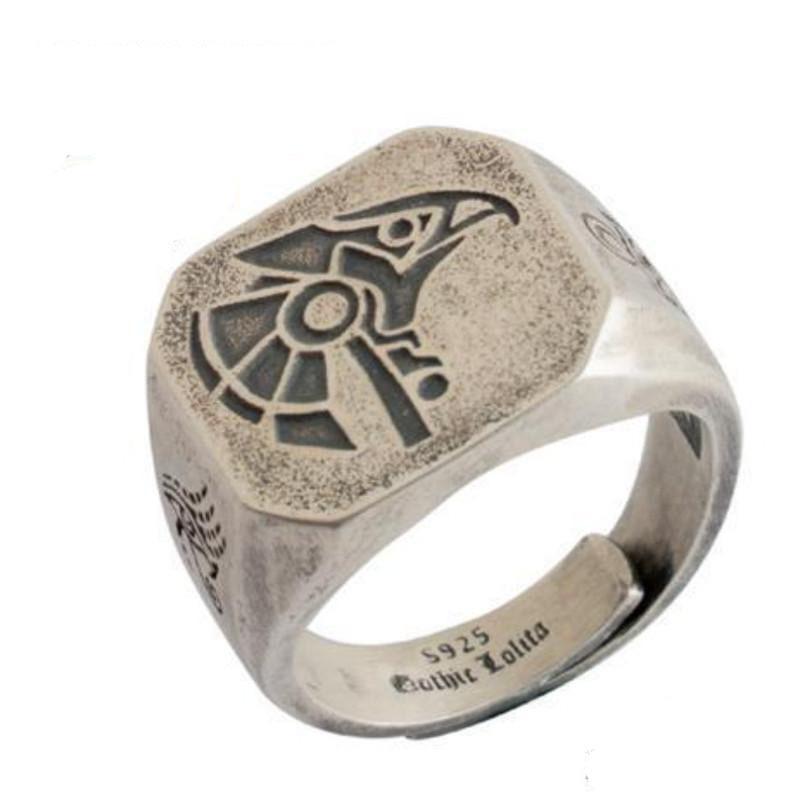 And The Eye of The Gods Horus Ring Boys Retro Thick Cold Wind Adjustable Tail Ring Jewelry