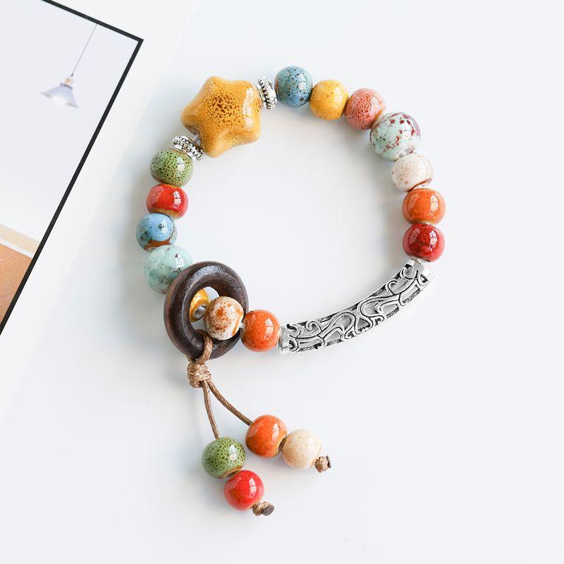 Ethnic Style Ceramic Bracelet Jingdezhen Jewelry Beaded Hand Jewelry Student Couple Bracelet Niche High Sense Carrying Strap Women