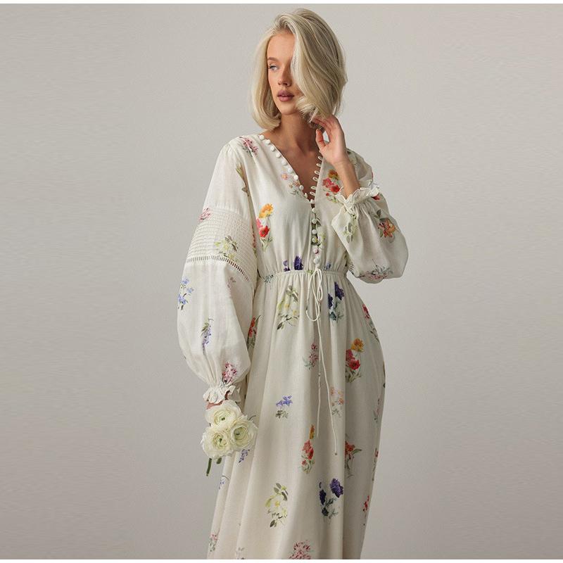 

Длинная юбка с длинными рукавами и принтом, весенний новый повседневный стиль, однобортная длинная юбка с заниженной талией, женская длинная юбка в стиле отпуска M