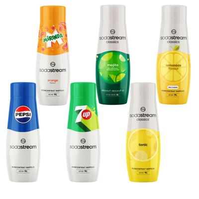 6x SODASTREAM PEPSI SYRUP + MIRINDA + 7UP + LEMONADE + MOJITO + TONIC