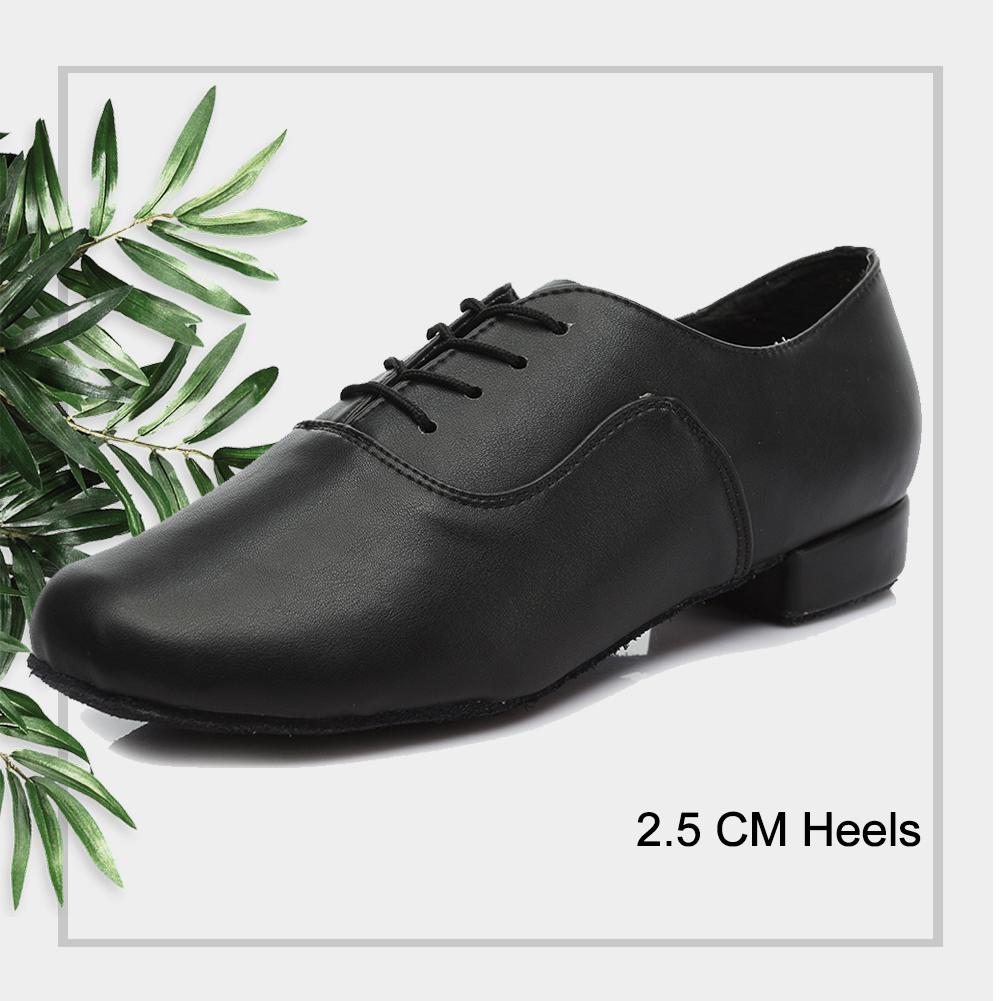 Low Heel 2.5cm Men's Modern Dance Shoes Professional Lace-up Black Leather Tango International Standard Dance Shoes