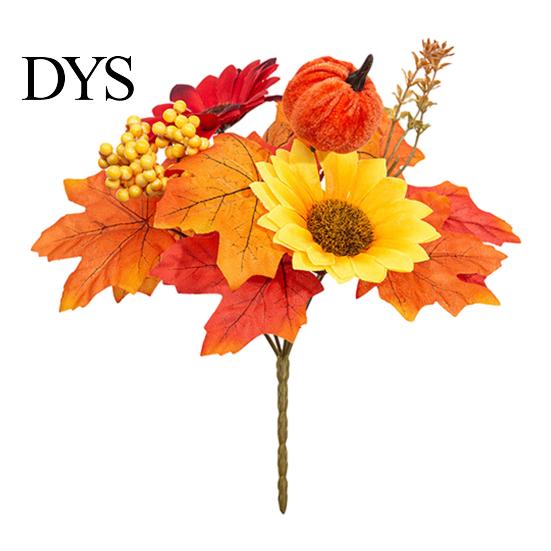Holiday Gift for Thanksgiving Artificial Sunflower Maple Leaf Bouquet, Fall Flowers, Realistic Silk Faux Leaves Vase Flower Table Mantel Entryway