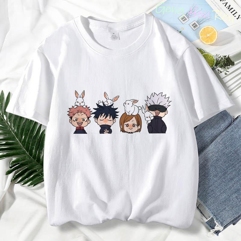 Japonské tričko Manga Jujutsu Kaisen Top Dámské Anime Gojo Satoru Tričko s potiskem Funny Gojo Cat Grafika Tričko Kawaii Neformální topy