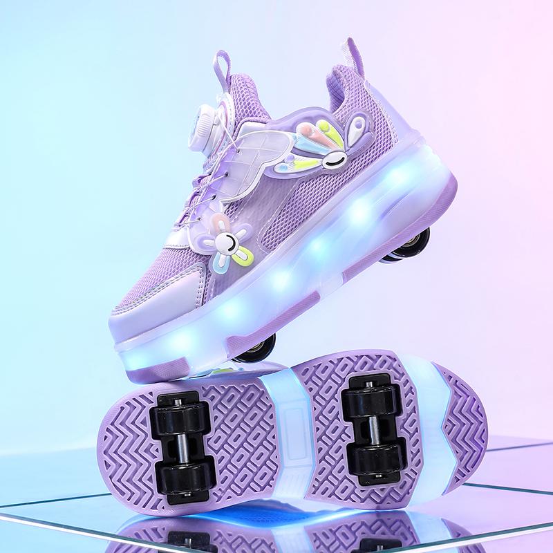 Kinder LED Rollschuhe mit vier Rädern, tägliche süße Cartoon-Grafik, Sportschuhe, Kindergeschenk