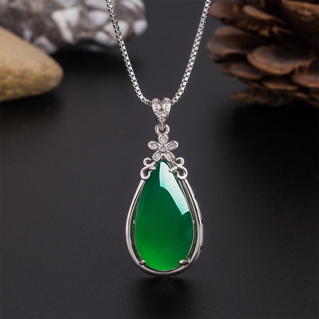 Křišťálový květ Waterdrop Jade přívěsek Stříbrný řetízkový náhrdelník Dámské šperky dárek