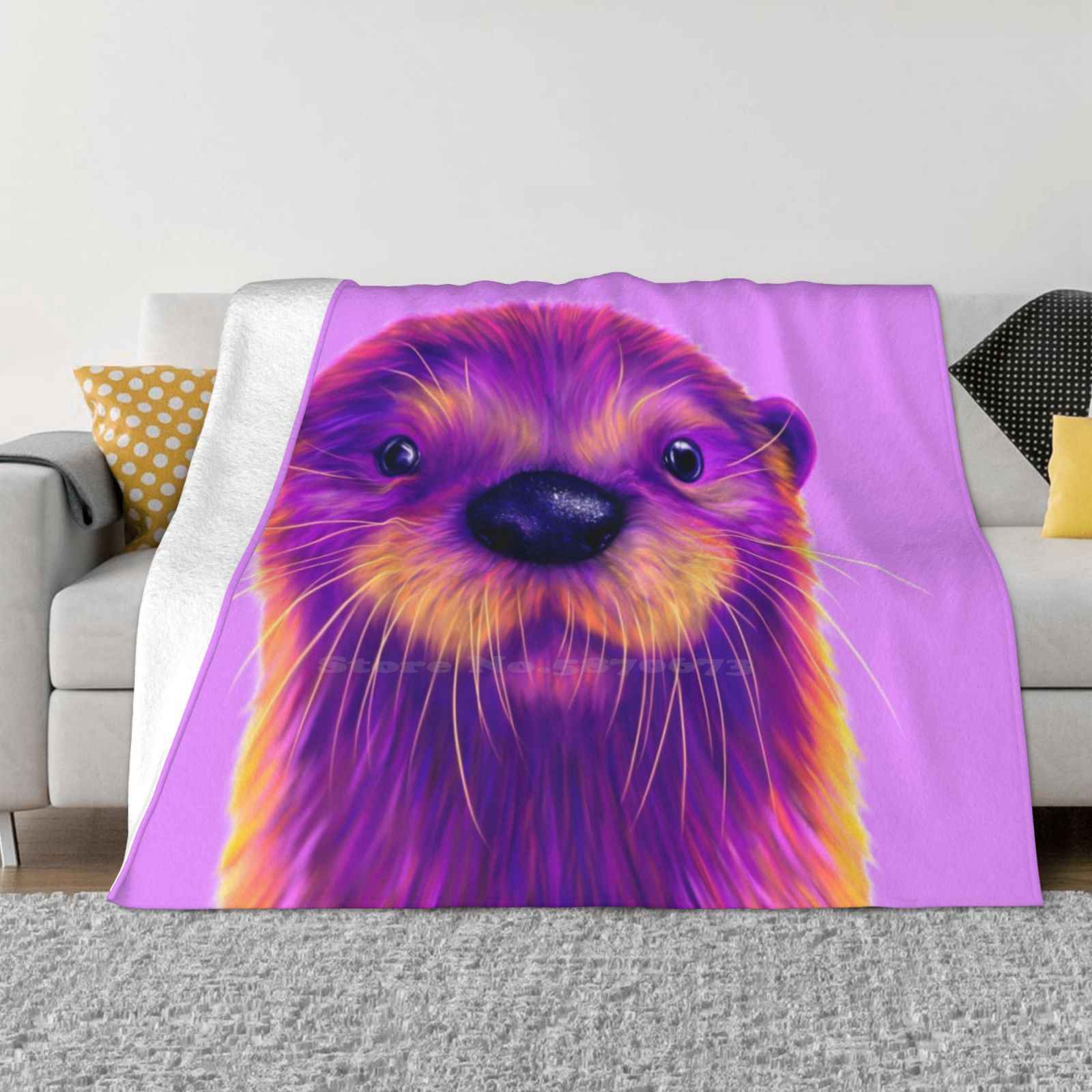 Purple Otter Best Selling Room Household Flannel Blanket Cute Otter Otter Face Purple Colorful Animal Colorful Otter River 30x40in