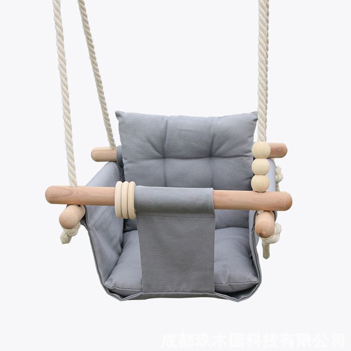 Balançoire bébé en bois - GINGER HOME Scandi - Assise coton douce - Structure bois massif - Charge 30 kg