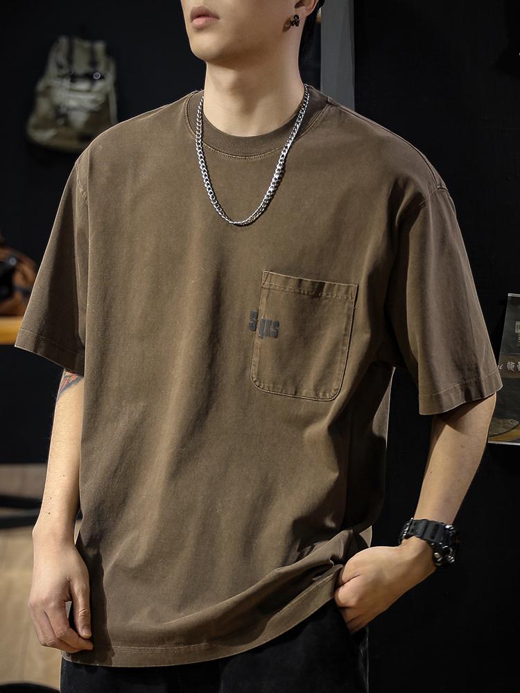 

Мужская футболка в стиле ретро из американской классической стираной хлопковой ткани плотностью 280 г, с короткими рукавами, летний тренд. L 125-145 jin