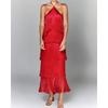 European American Fashion Halter Backless Slit Tassel Maxi Dress for Women